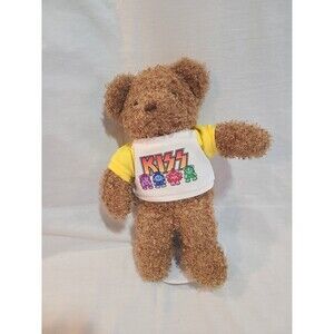KISS on TOUR Steven Smith Stuffed 12" Brown Teddy Bear with White Shirt on Stand